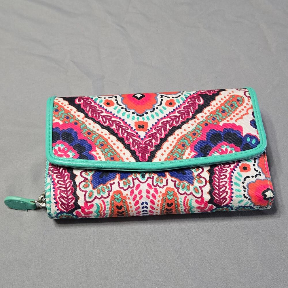 Croft & Barrow Safe Keeper Teal Leather Clutch Wallet & Checkbook Holder
